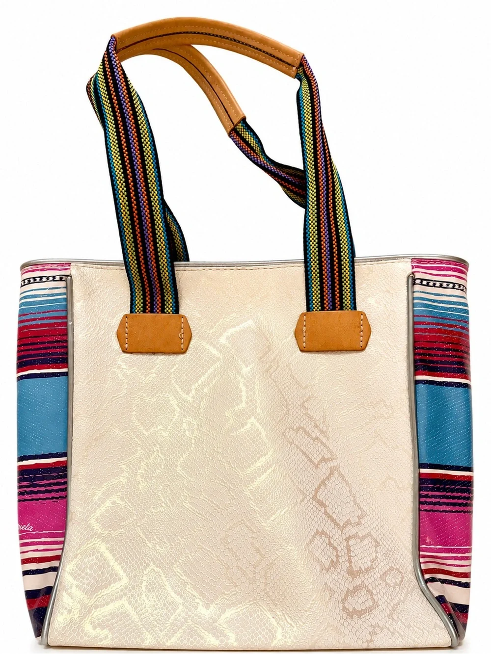 Consuela Women’s Tote Bag Striped Floral Multicolor Embroidered Lined Pockets